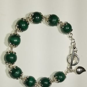 Sterling & Malachite Bead Toggle Bracelet
